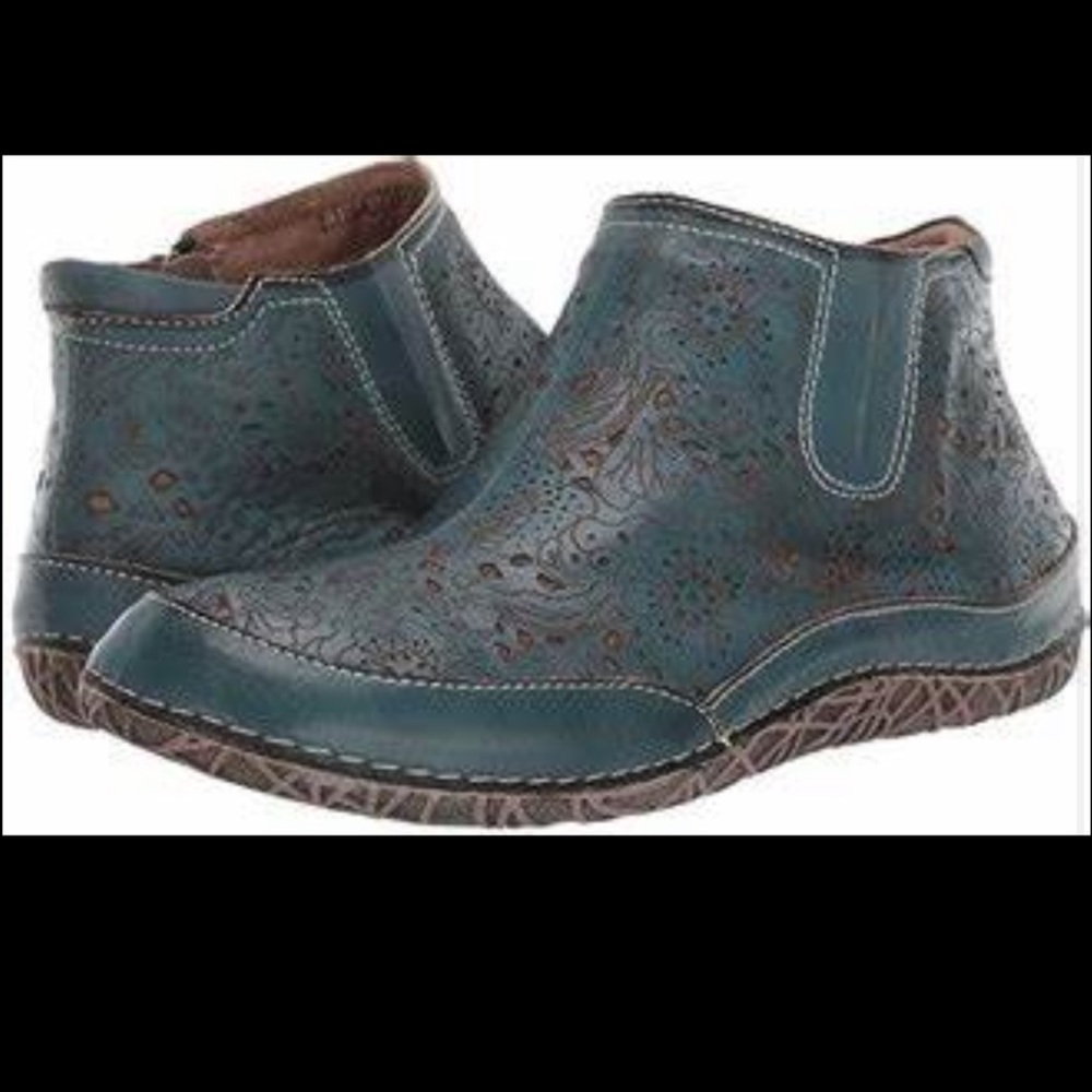 L'Artiste by Spring Step-LIBOOTIE turquoise floral etching faux leather/fur-6